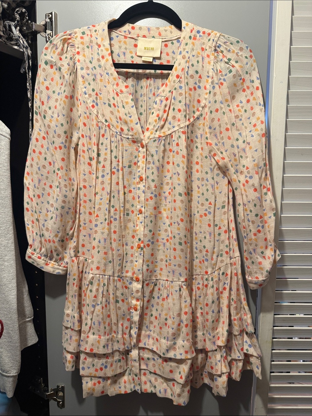 Maeve and for Anthropologie Cream Tunic Blouse with Multicolor Confetti Dots EUC